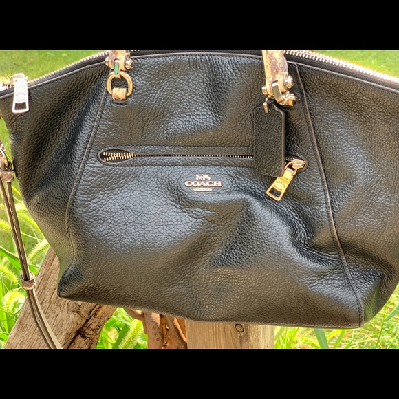 Coach black pebble leather & snakeskin Prairie satchel w/crossbody strap - Picture 4 of 16